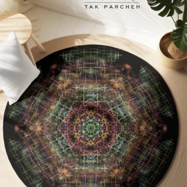 Blacklight Round Rug tarh Mandala Stencils