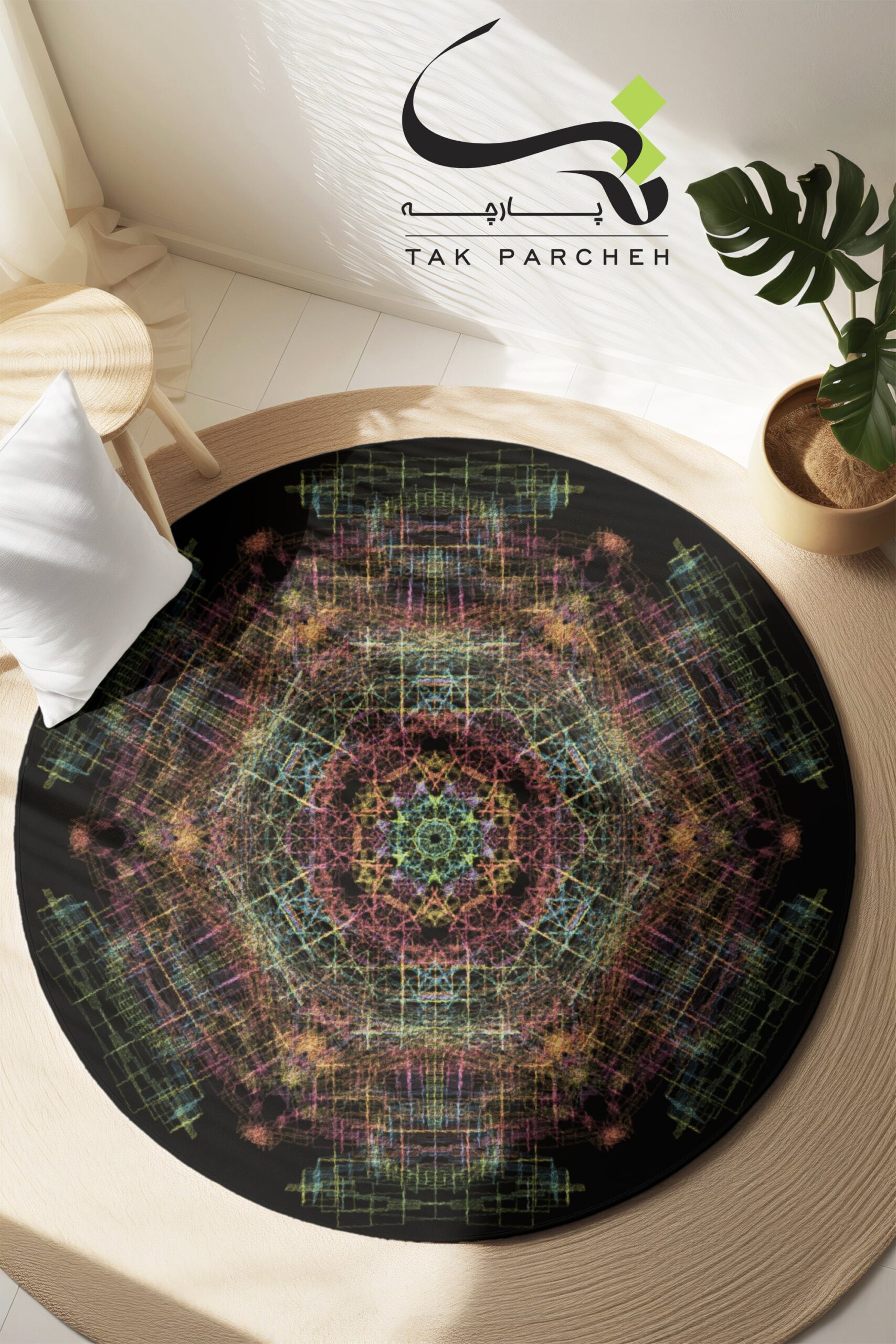 Blacklight Round Rug tarh Mandala Stencils