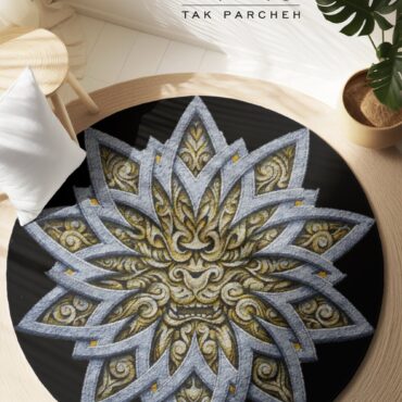 Blacklight Round Rug tarh Mandala Stencils