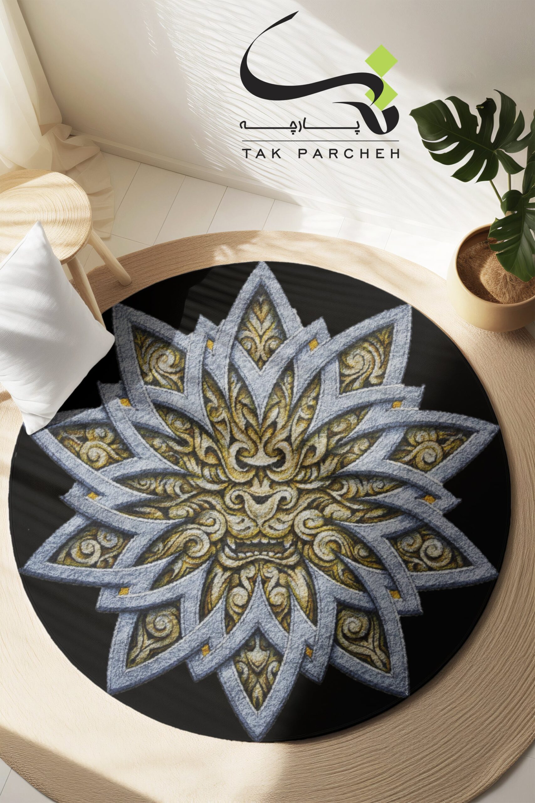 Blacklight Round Rug tarh Mandala Stencils