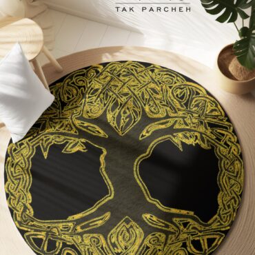 Blacklight Round Rug tarh Mandala Tree