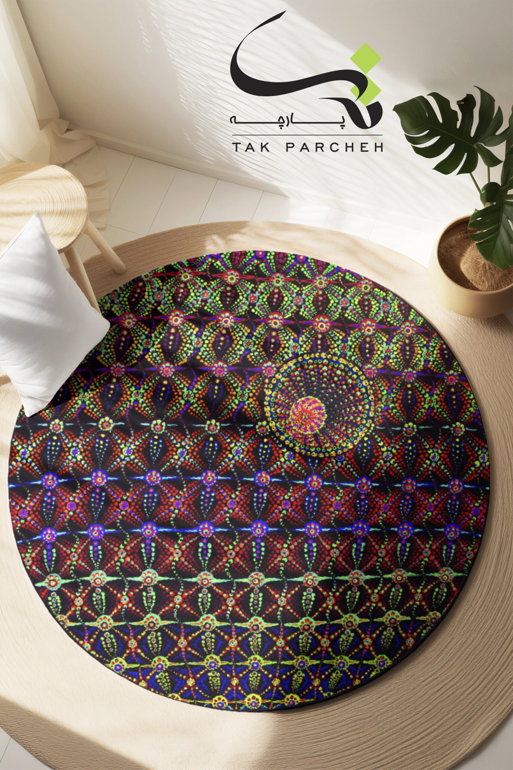 Blacklight Round Rug tarh Mandala star