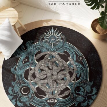 Blacklight Round Rug tarh Serpent Yin Yang