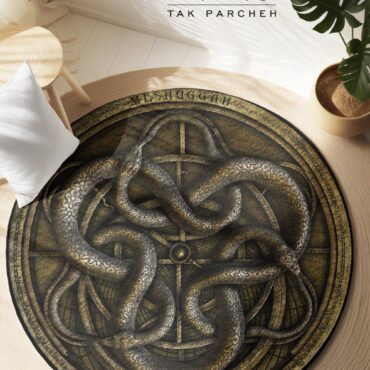 Blacklight Round Rug tarh Serpent Yin Yang
