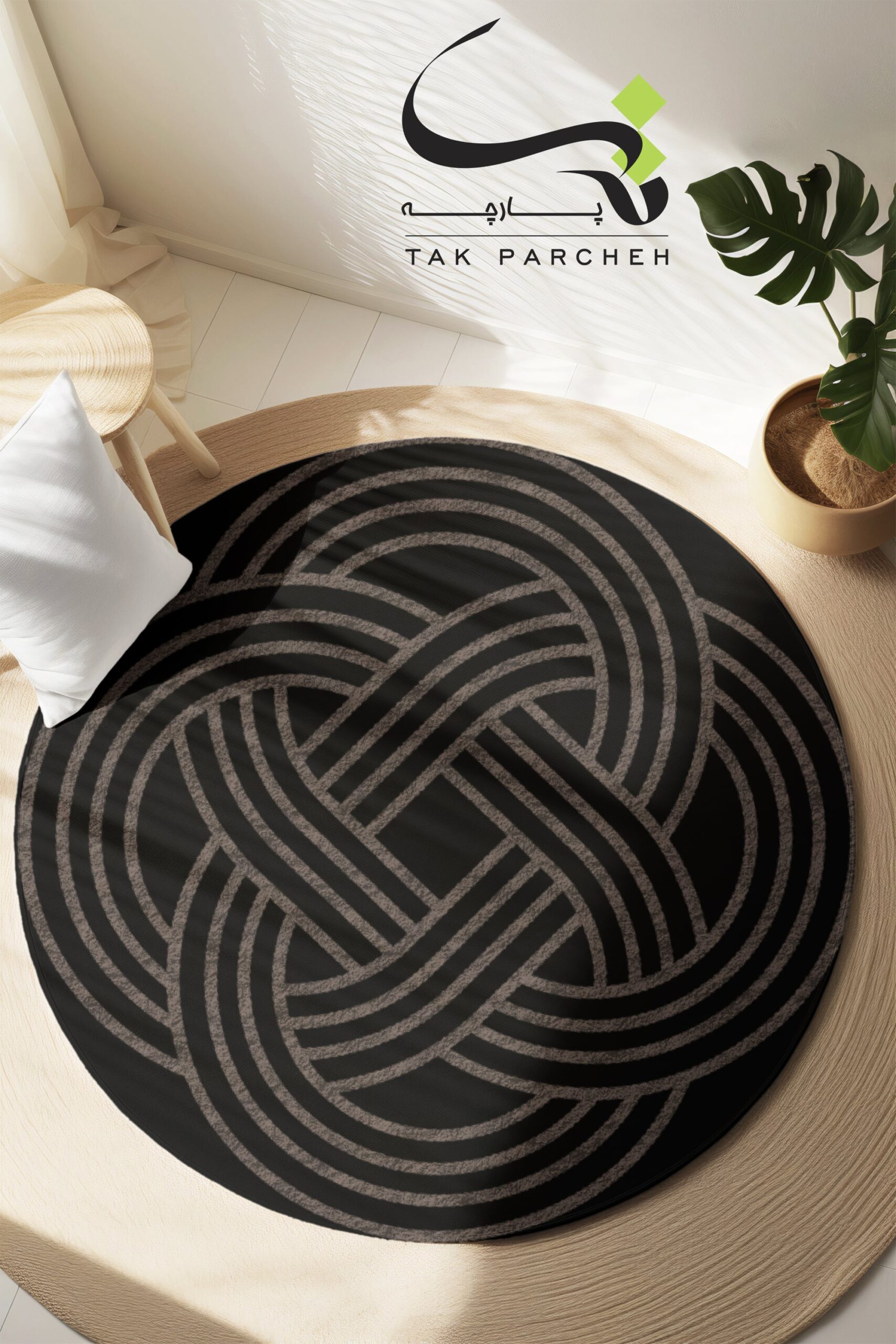 Blacklight Round Rug tarh Wooden Mandala