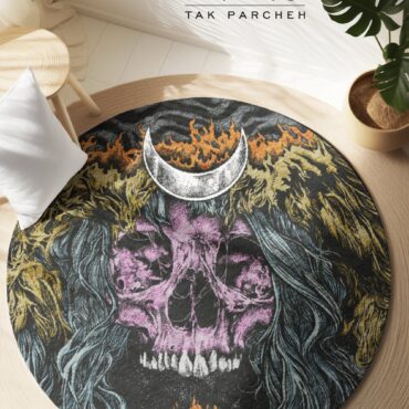 Blacklight Round Rug tarh skull