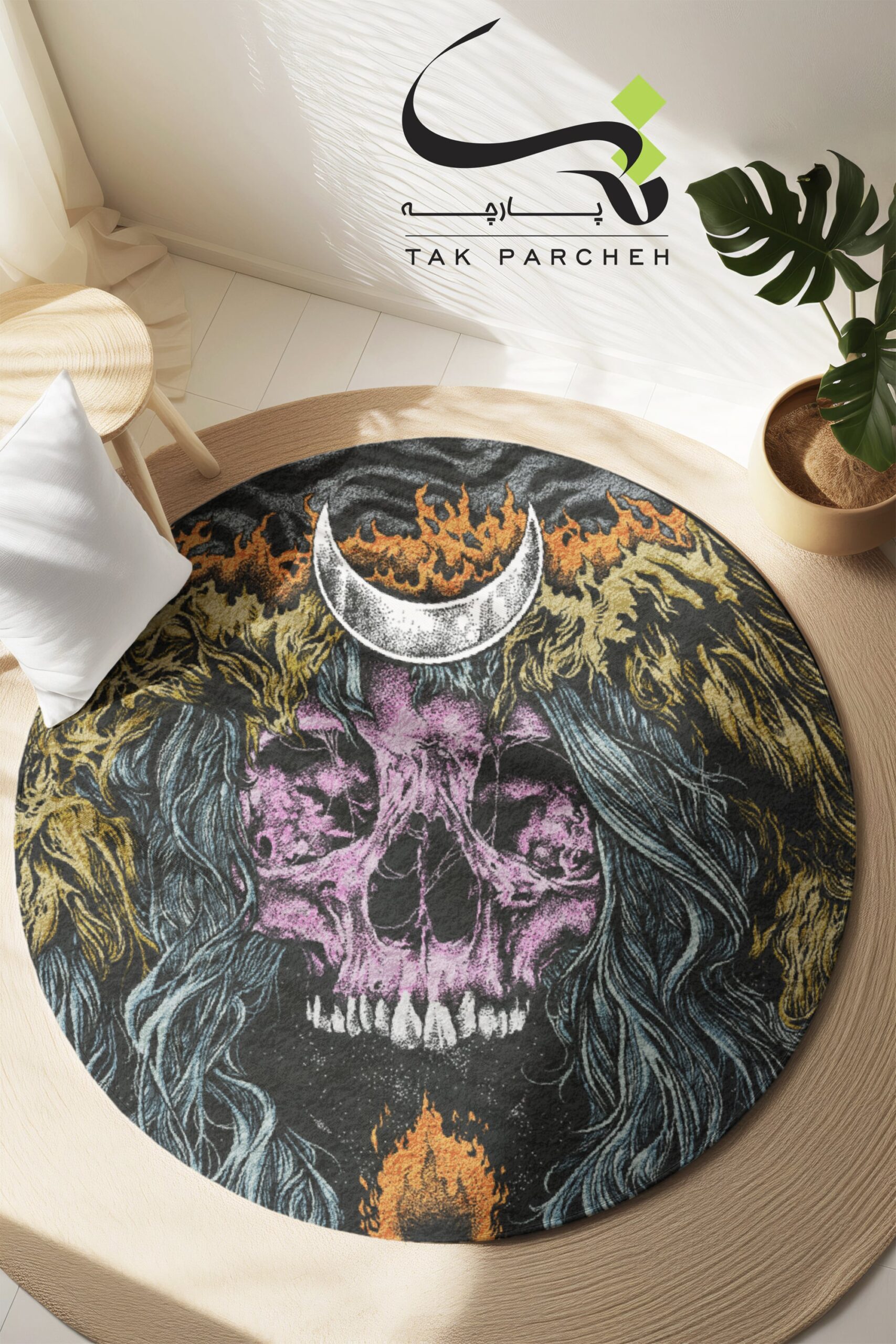 Blacklight Round Rug tarh skull